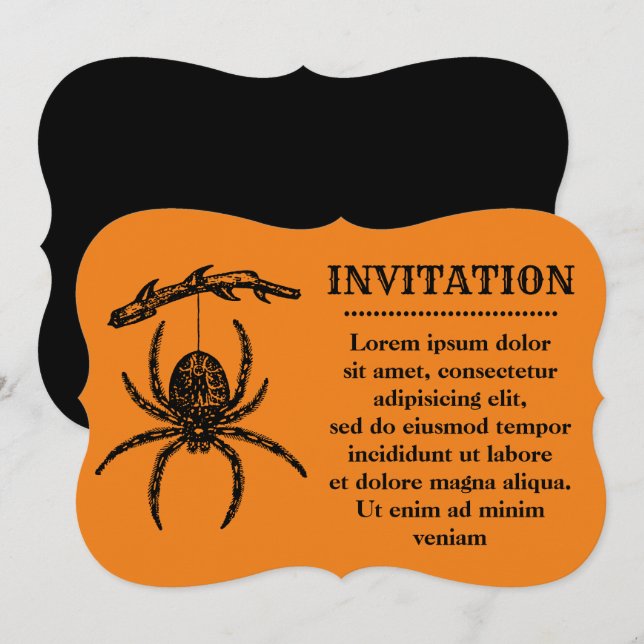 Invitation Araignée orange Halloween (Devant / Derrière)