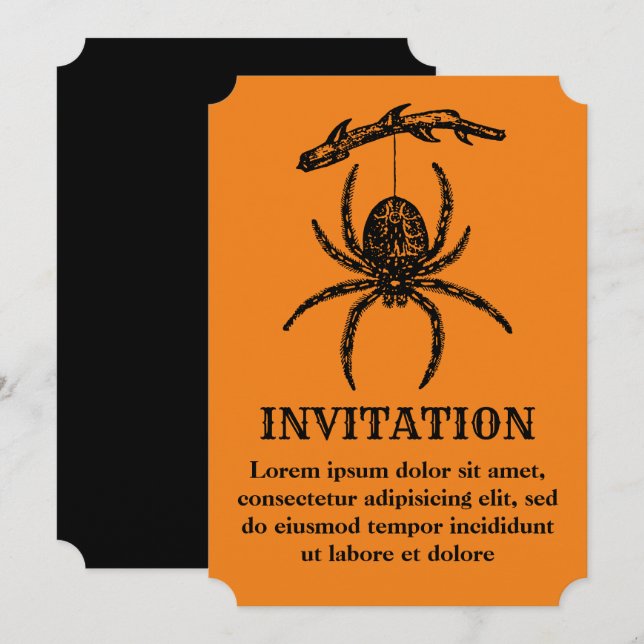Invitation Araignée orange Halloween (Devant / Derrière)