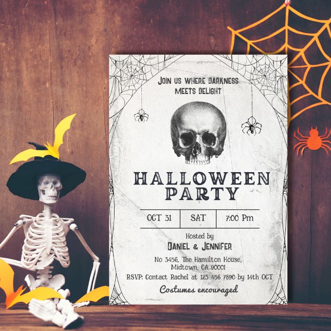 Invitation Araignée squelettique éffrayante vintage Halloween (Créateur téléchargé)