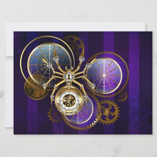 Invitation Araignée Steampunk sur fond violet (Devant)