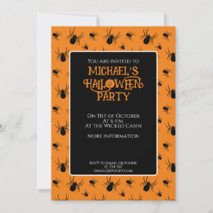 Invitation Araignées orange noires fête d'Halloween personnal
