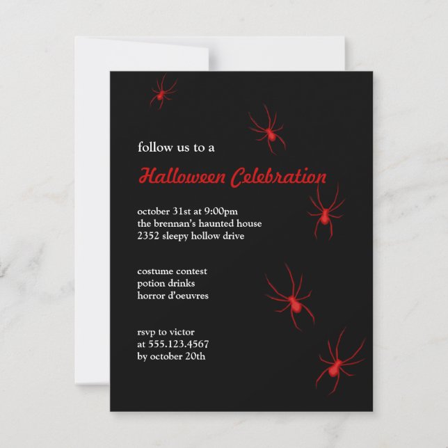 Invitation Araignées rouges noires Halloween goth moderne inv (Devant)