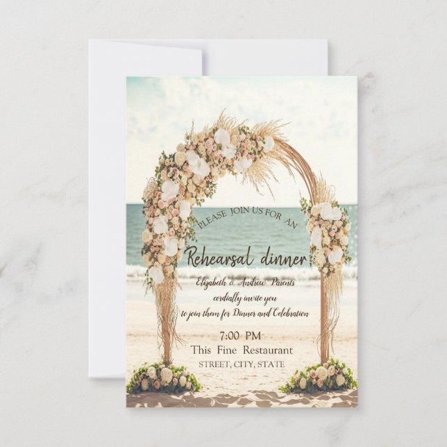 Invitation Arbor de mariage de plage Roses Dîner de répétitio (Devant)