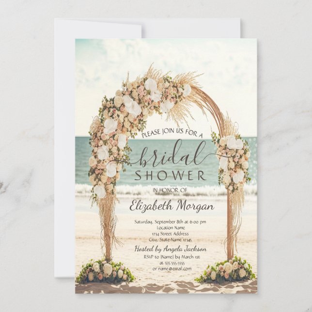 Invitation Arbor de mariage de plage Roses Fête de douche de  (Devant)