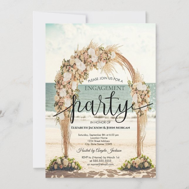 Invitation Arbor de mariage de plage Roses Fiançailles (Devant)