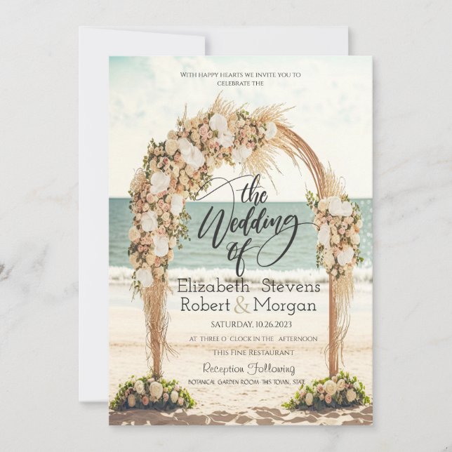 Invitation Arbor de mariage de plage Roses Mariage (Devant)