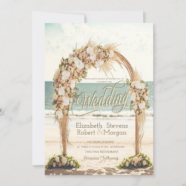 Invitation Arbor de mariage de plage Roses Mariage (Devant)