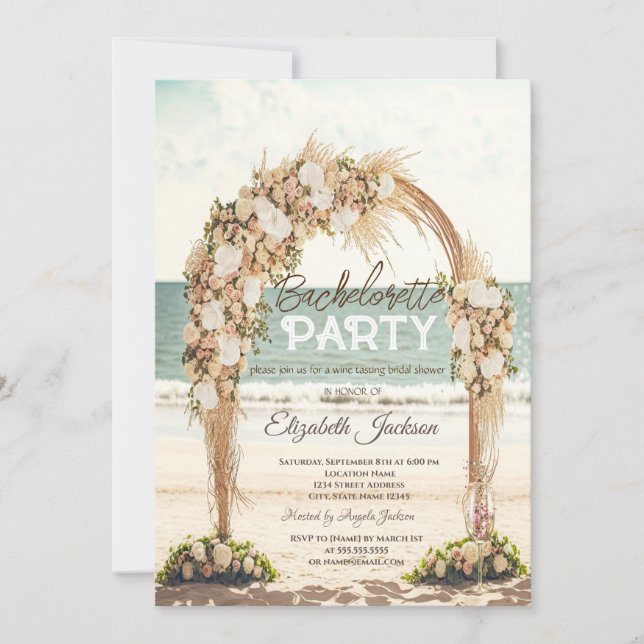 Invitation Arbor de mariage de plage Roses Verre Enterrement  (Devant)