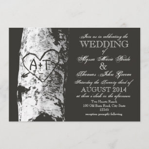 Invitation Arbre à bouleau avec initiations du coeur sculpté