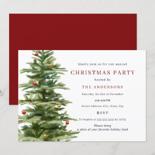 Invitation Arbre à boules traditionnel Rouge Or pour fêtes de