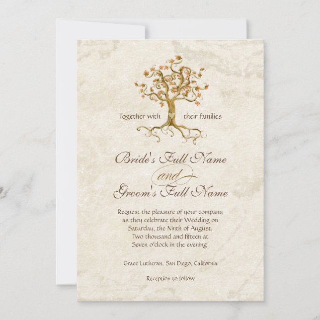 Invitation Arbre à branches Racines Parchemin antique Mariage (Devant)