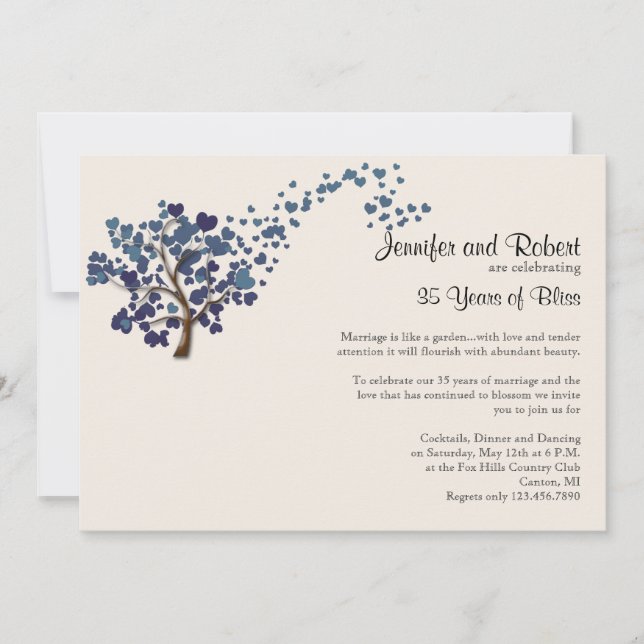 Invitation Arbre à cœur bleu pour l'anniversaire de mariage i (Devant)