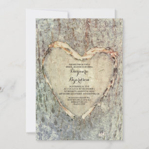 Invitation arbre à coeur sculpté rustique douche vintage
