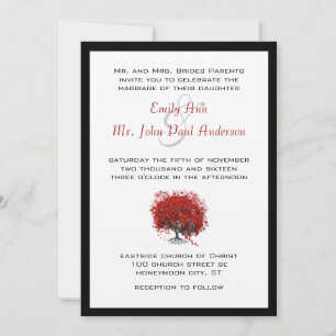 Invitation Arbre à feuilles de coeur rouge