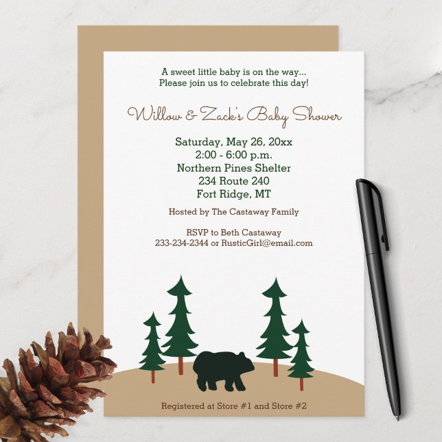 Invitation Arbre à pin d'ours de Baby shower rustique (Créateur téléchargé)