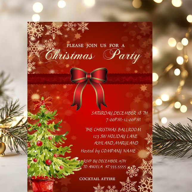 Invitation Arbre aquarelle, Bow Corporate Christmas Party (Créateur téléchargé)