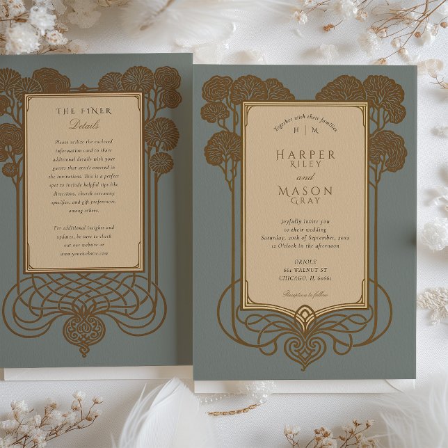 Invitation Arbre Art Déco et carton de mariage à volutes (Créateur téléchargé)