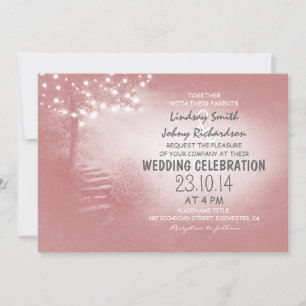 Invitation arbre avec lumières à cordes corail rose rustique