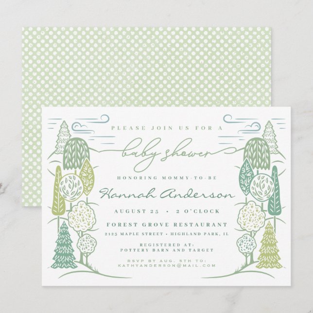 Invitation Arbre Baby shower supérieur Genre Neutre Vert (Devant / Derrière)