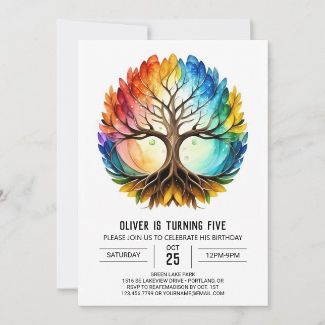 Invitation Arbre blanc coloré à vie Anniversaire (Devant)