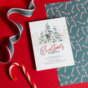 Invitation Arbre bleu rouge et or traditionnel aquarelles