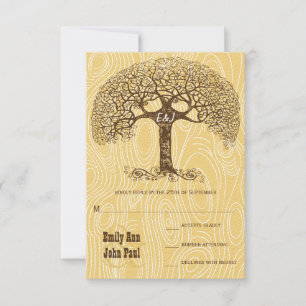 Invitation Arbre brun tourbillon ivoire grain de bois Mariage
