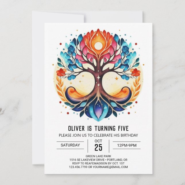 Invitation Arbre chic enchanté de vie Anniversaire (Devant)