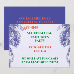 Invitation Arbre couleur bleuet Halloween gothique élégant