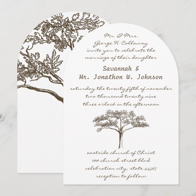 Invitation Arbre d'Amour Romantique Initiales dans le Tronc M (Devant / Derrière)