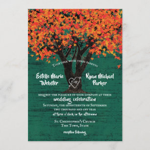 Invitation Arbre d'automne avec coeur sculpté Mariage rustiqu