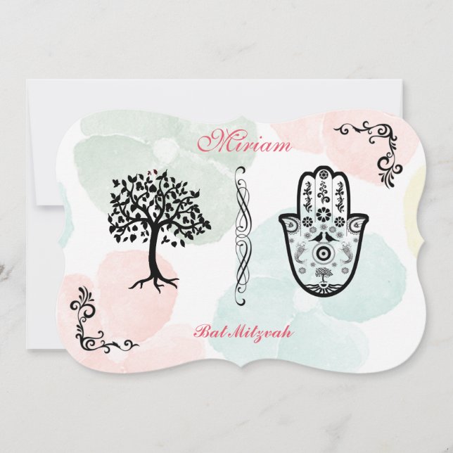 Invitation Arbre de Bnai Hamsa de batte de barre d'invitation (Devant)