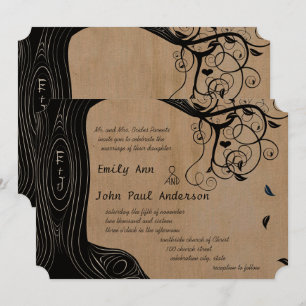 Invitation Arbre de bois flotté sur le papier Brown de mariag