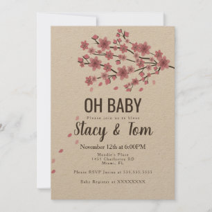 Invitation Arbre de cerisier en fleurs rose pour Baby Shower 