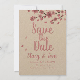 Invitation Arbre de Cerisier Fleur Ombre Rose Save the Date