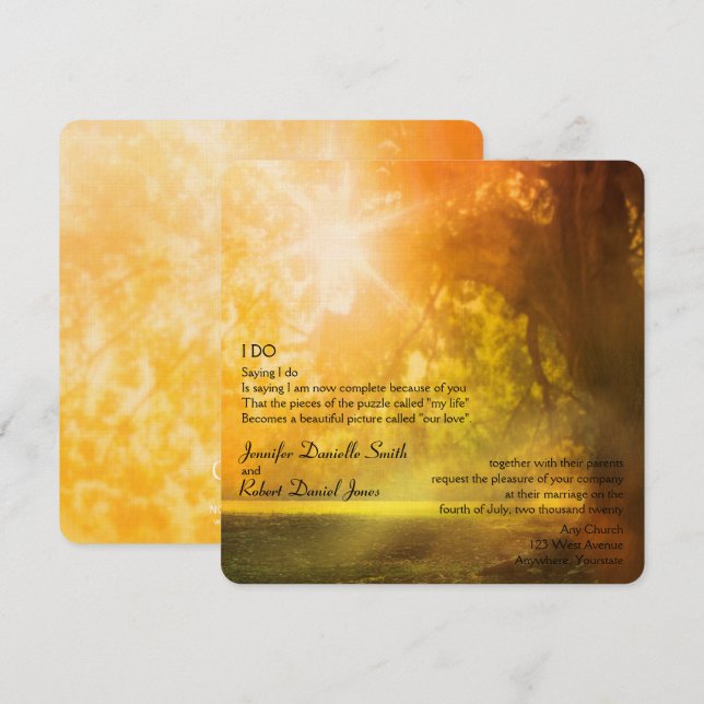 Invitation Arbre de chêne au Mariage du coucher du soleil (Devant / Derrière)