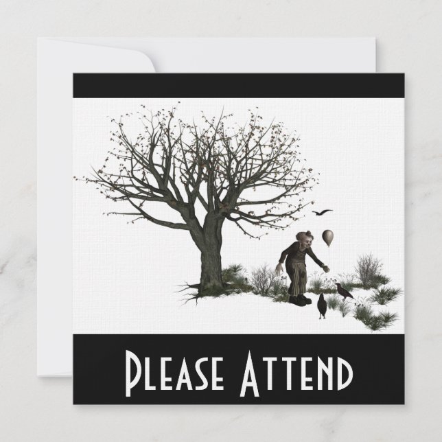 Invitation Arbre de clown de ballon vieil et oiseaux noirs (Devant)