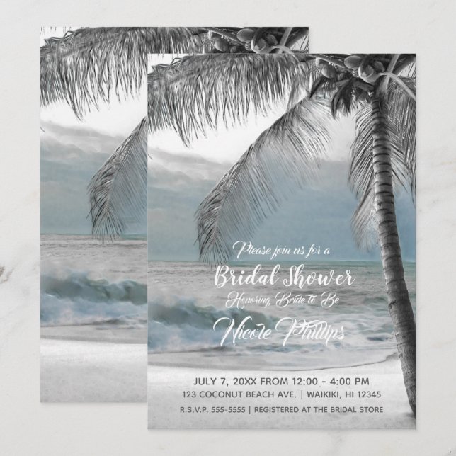 Invitation Arbre de coco de palmier blanc Plage Baby Shower d (Devant / Derrière)