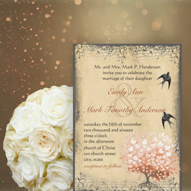 Invitation Arbre de corail léger à feuilles en cœur Oiseaux v (Créateur téléchargé)