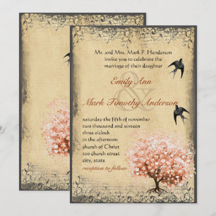 Invitation Arbre de corail léger cœur feuilles Arbre vintage 