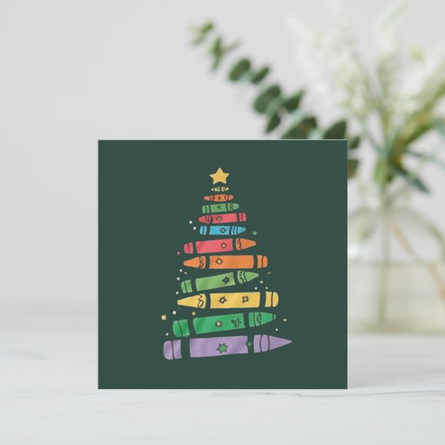 Invitation Arbre de crayon d'enseignant de Noël Lumières de X (Debout devant)