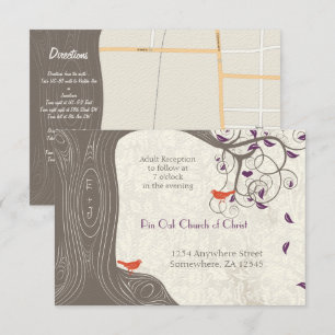 Invitation Arbre de Driftwood Tangerine Birds Purple Leaf Mar
