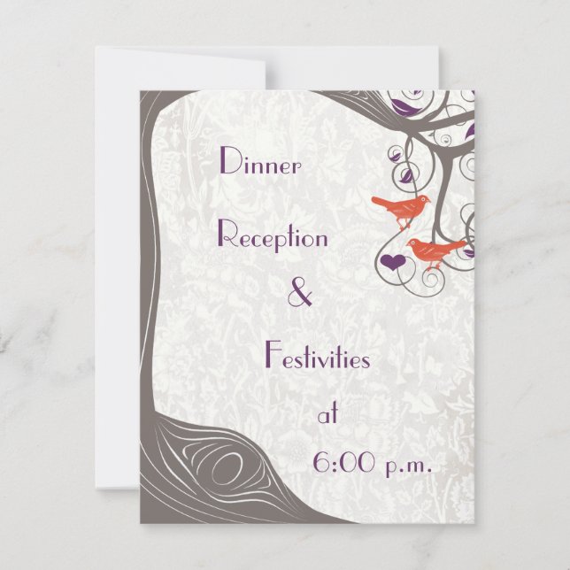 Invitation Arbre de Driftwood Tangerine Birds Purple Leaf Mar (Devant)