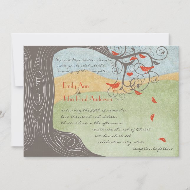 Invitation Arbre de Driftwood Tangerine Oiseaux de mariage In (Devant)