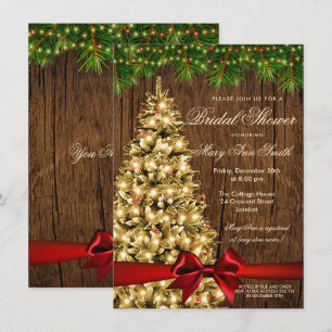 Invitation Arbre de Fête des mariées de Noël rustique et ruba