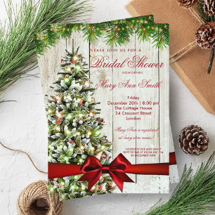 Invitation Arbre de Fête des mariées de Noël rustique et ruba