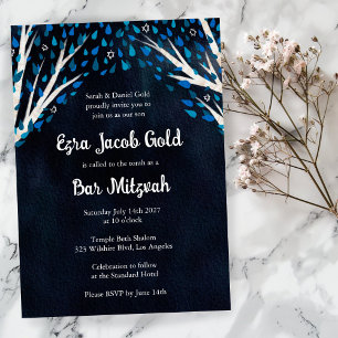 Invitation Arbre de la vie Stars Aquarelle Bat Bar Mitzvah