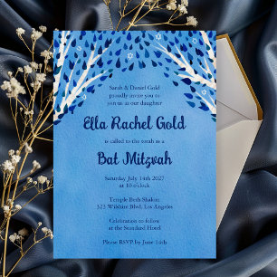 Invitation Arbre de la vie Stars Aquarelle Bat Bar Mitzvah