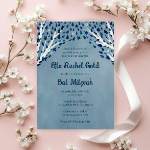 Invitation Arbre de la vie Stars Aquarelle Bat Bar Mitzvah
