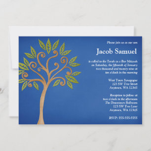 Invitation Arbre de la vie tourbillonne Blue Bar Mitzvah Invi