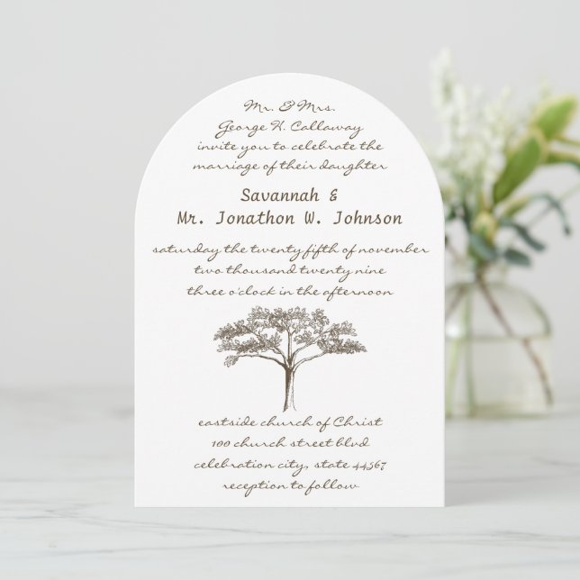 Invitation Arbre de l'amour romantique Initiales dans le tron (Debout devant)